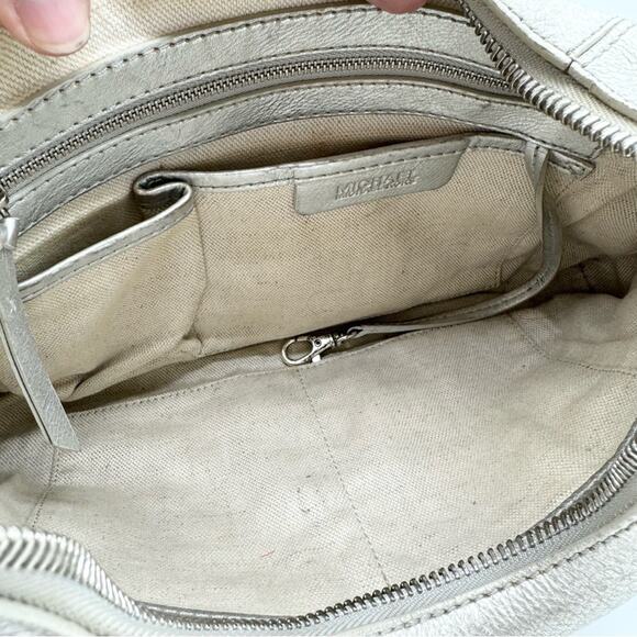 Michael Kors Metallic Silver Buckle Accent Hobo Shoulder Bag - Medium Size - Picture 12 of 13